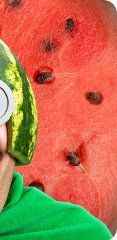 man in watermelon background